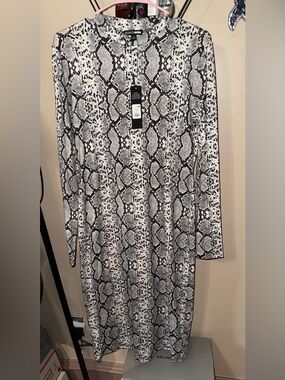 Fashion Nova Grey Combo Snake Print Midi Dress